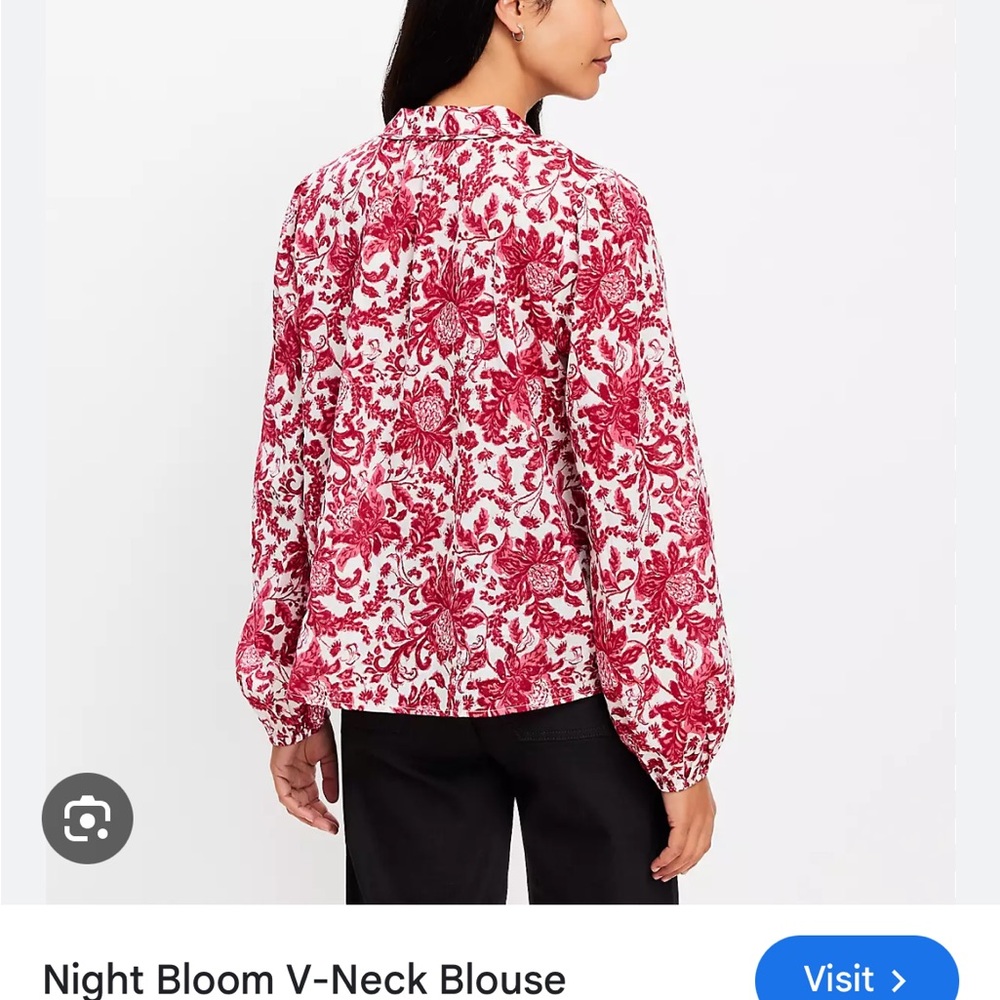 LOFT Red and White Floral Blouse - Picture 2 of 2